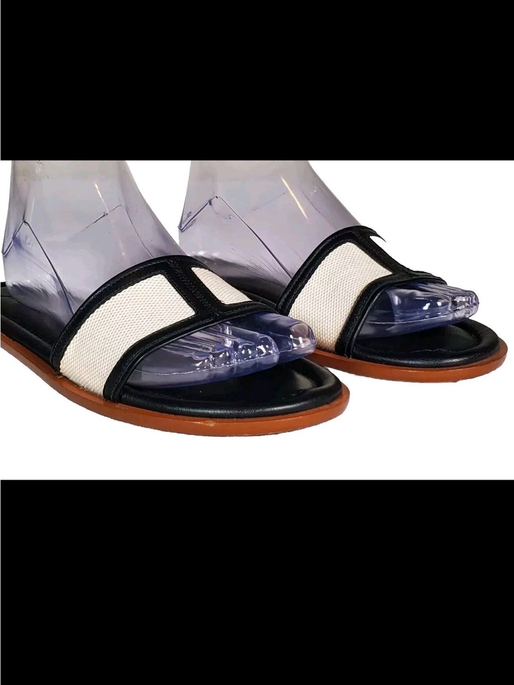 J Crew Womens White and Black Slide Sandals Size 9m  Good Used Condition
